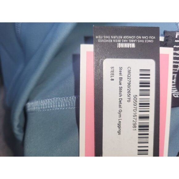 PrettyLittleThing Steel Blue Stitch Detail Gym Leggings Size 4 - Picture 4 of 8